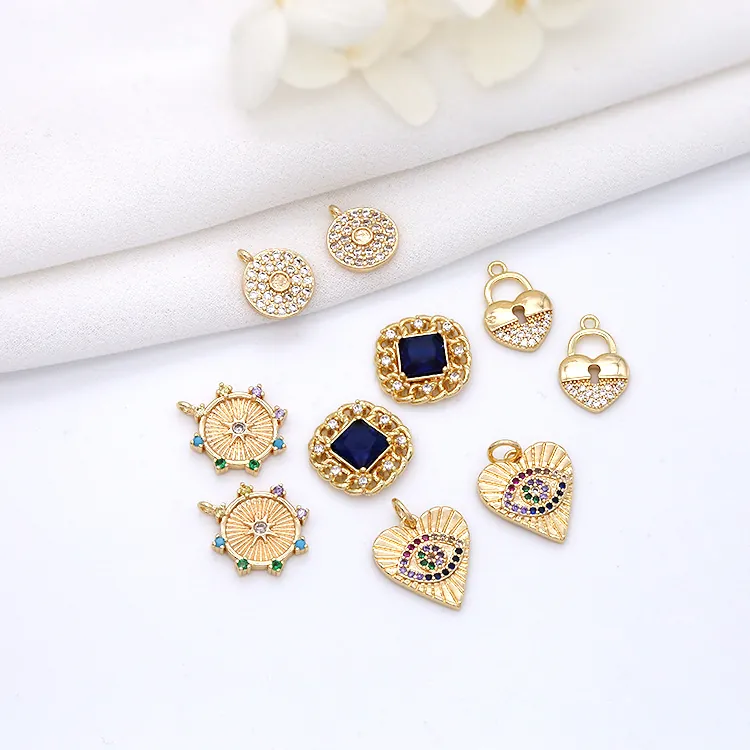 Pendant Charms 14K Gold Plated Brass Zircon Heart Evil Eye Star For DIY Necklace Jewelry Making Findings