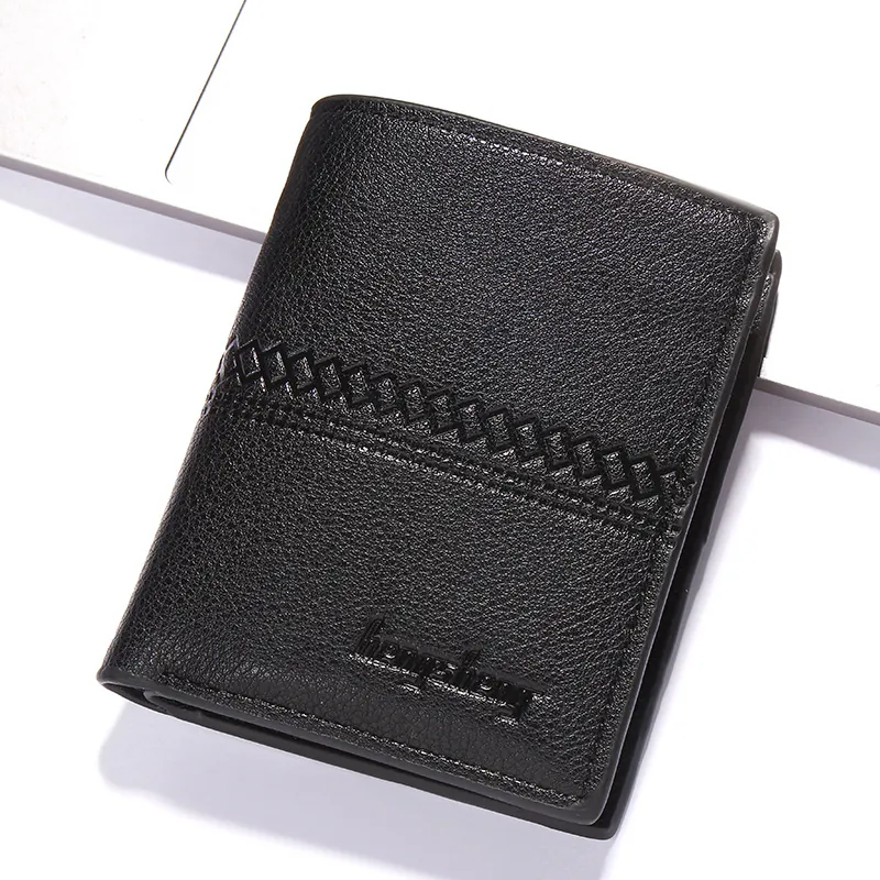 Portefeuille Court Bifold Pour Hommes Cuir PU Motif Lychee Plusieurs Emplacements Cartes Poche Fermeture Éclair Style Business
