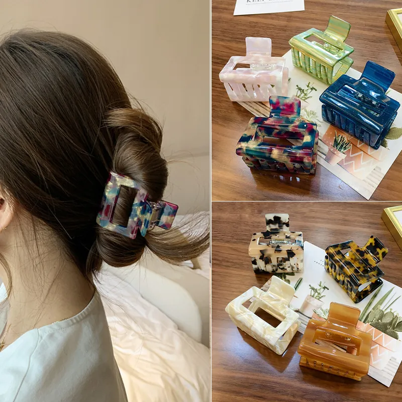 Square Acetate Hair Claw Clip Hollow Tortoiseshell Leopard Print Marble Minimalist Korean Hair Accessory For Women