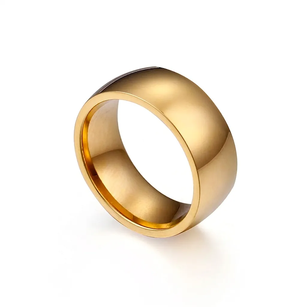Anello A Fascia Liscio Minimalista In Acciaio Inossidabile 316L Placcato Oro 18K Lucido A Specchio Gioielli Da Donna
