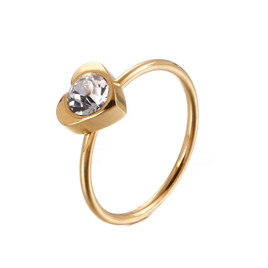 Herzform Zirkon Ring 316L Edelstahl Einfach Elegant Minimalistisch Polierter Schmuck Für Frauen