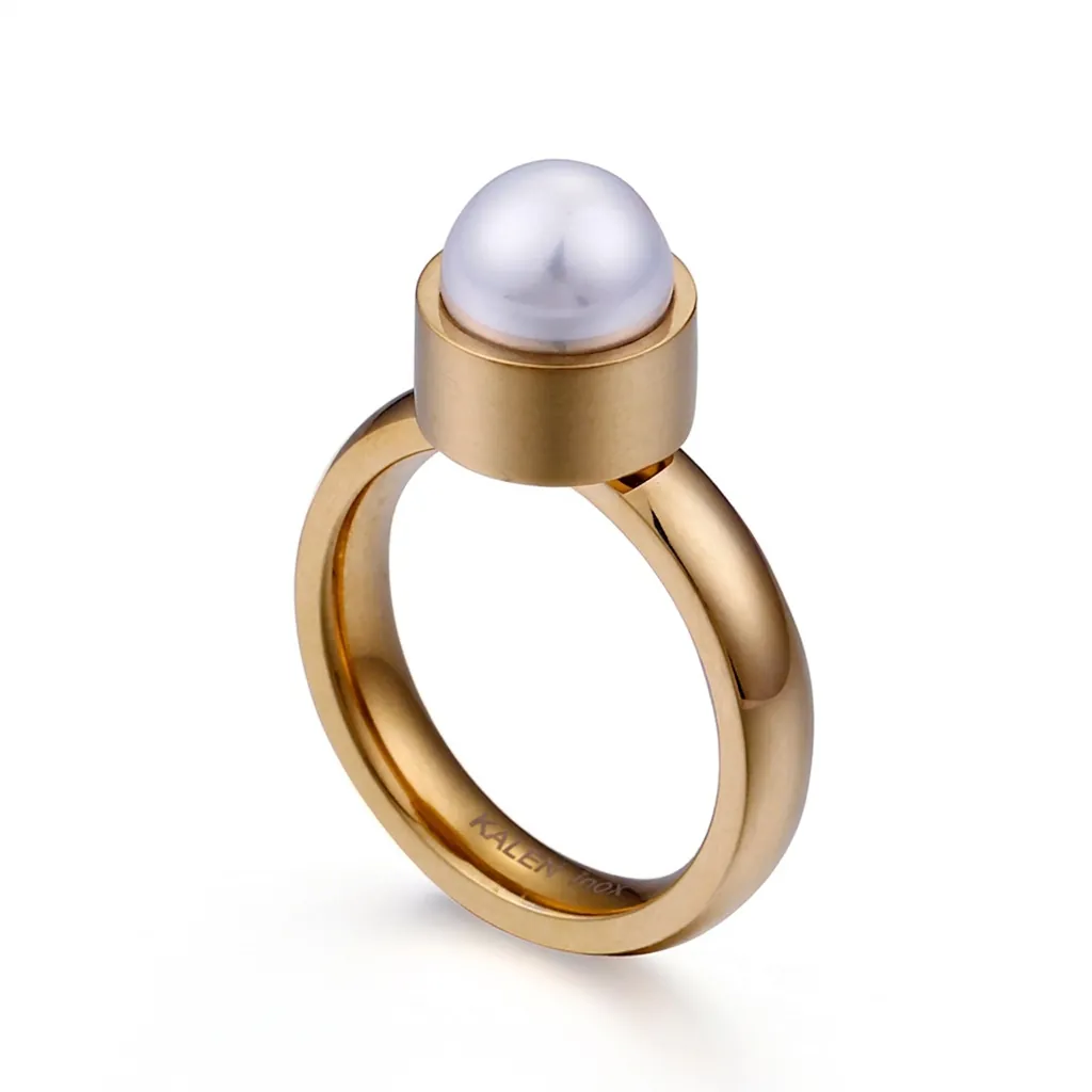 Bague En Acier Inoxydable Minimaliste Avec Perle D'eau Douce Bijoux Géométriques De Mode Pour Femmes Accessoire Élégant