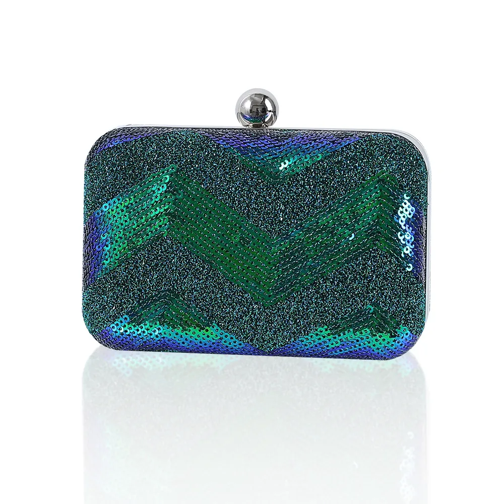 Chevron Sequin Evening Clutch Bag Mini Box Handbag With Detachable Chain Strap And Metal Ball Clasp For Women Party