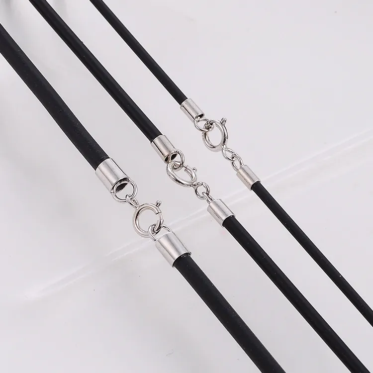 Cordon De Collier En Caoutchouc Noir Avec Fermoir En Argent Sterling 925 DIY Fabrication De Bijoux Unisexe
