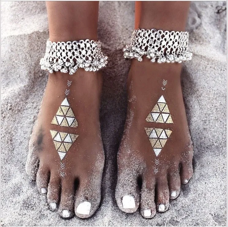 Cavigliera Con Ciondoli A Campanella Bohémien Da Donna Lega Colore Argento Stile Punk Vintage Gioielli Multistrato