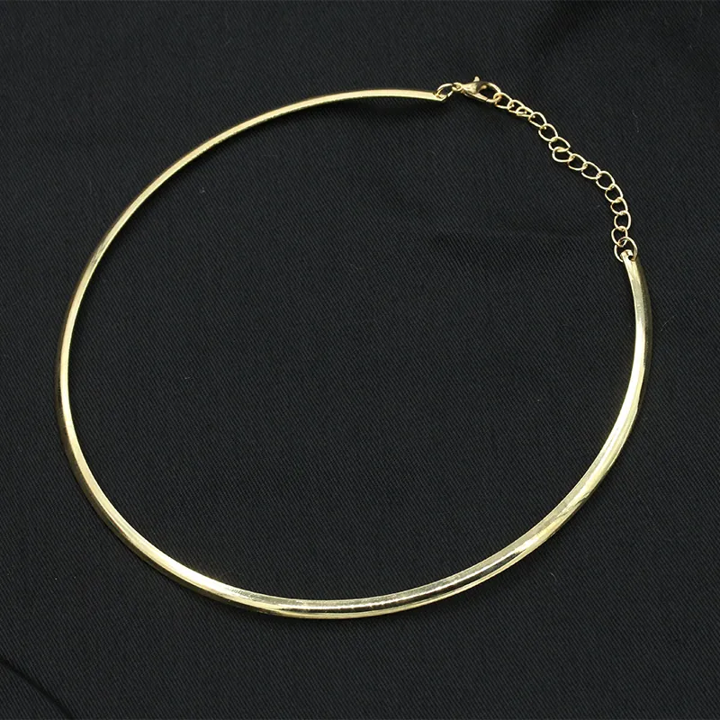 Minimalist Alloy Metal Rigid Choker Necklace Punk Bold Polished Geometric Torque Necklace With Adjustable Chain