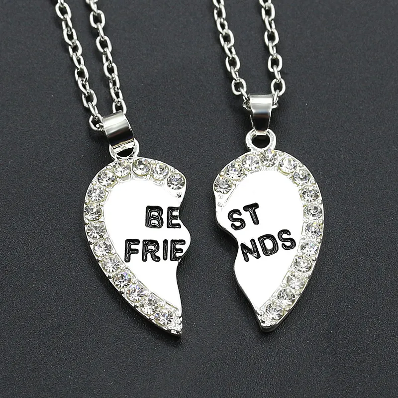 Best Friends Split Heart Pendant Necklaces Alloy Rhinestone Enamel BFF Friendship Jewelry Gift For Women Girls