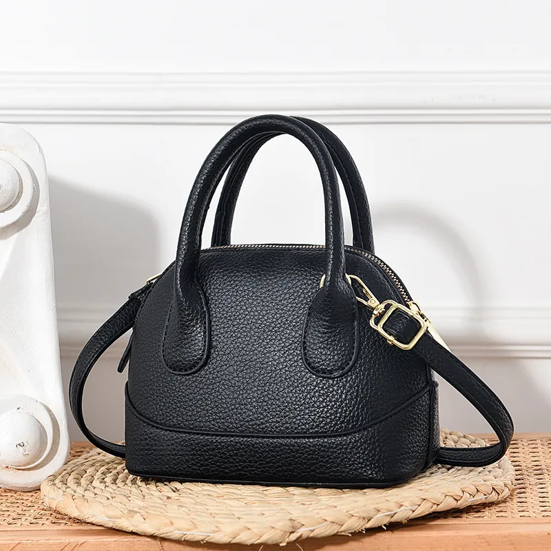 Sac À Main Dôme Femmes Motif Litchi Cuir PU Coquille Sac Bandoulière Matériel Doré Sac Épaule Poignée Supérieure Bureau Quotidien
