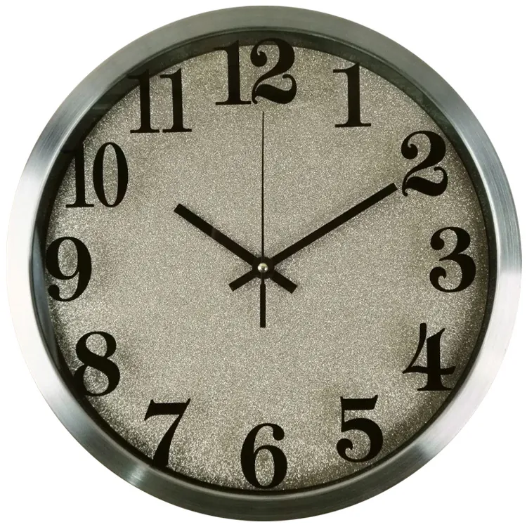 Round Wall Clock Stainless Steel Metal Frame Silent Quartz Movement Modern Home Office Decorative Arabic Numerals