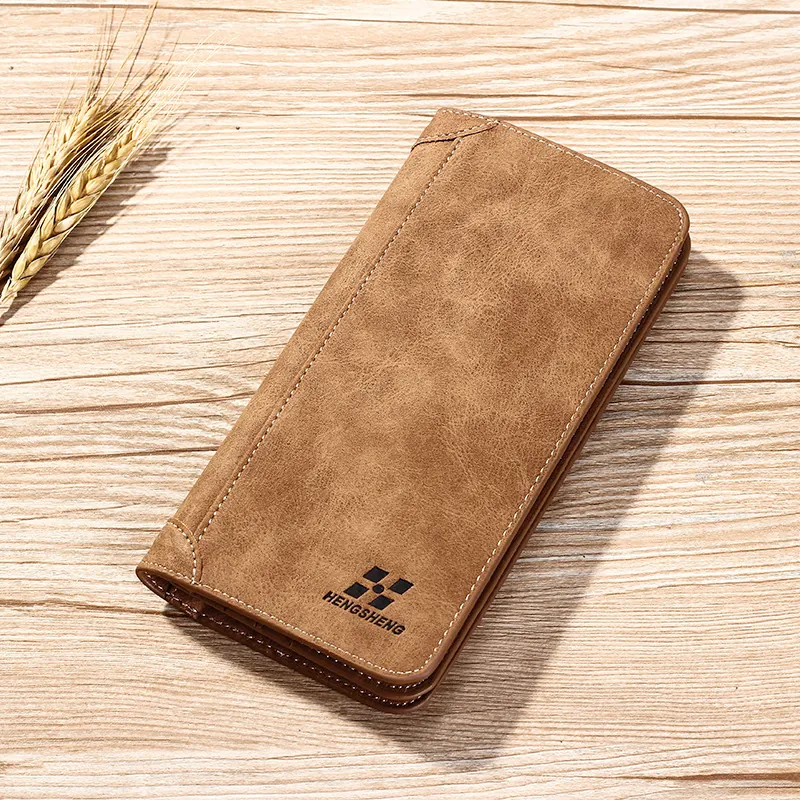 Portefeuille Long Homme Cuir PU Mat Multi Emplacements Cartes Pliable Business Clutch Rétro Organisateur Porte Carte Grande Capacité