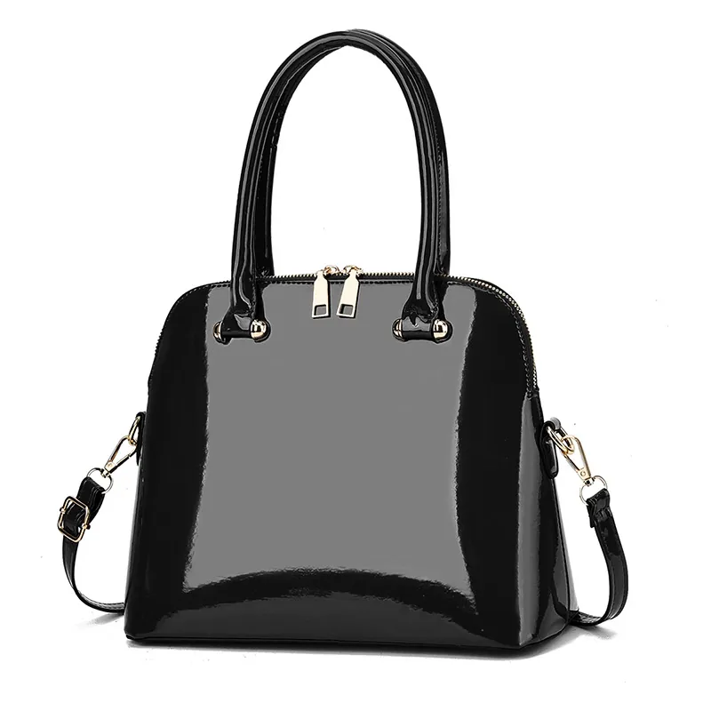 Glossy Patent Leather Handbag Retro Shell Satchel With Detachable Shoulder Strap Versatile Commuter Bag For Women