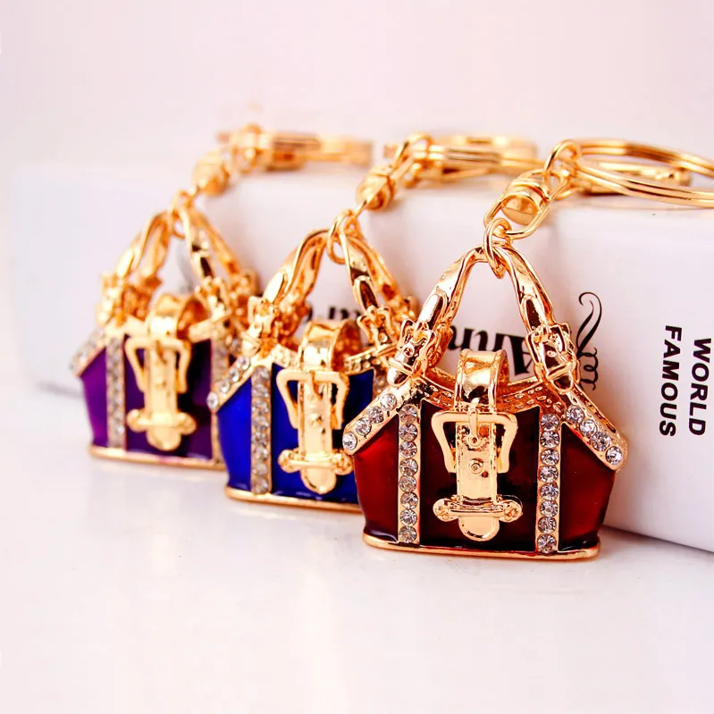 Porte-clés en Métal en Forme de Sac à Main Avec Strass Émail Mini Sac Pendentif Anneau Porte-clés pour Accessoires Sac Femme Cadeau