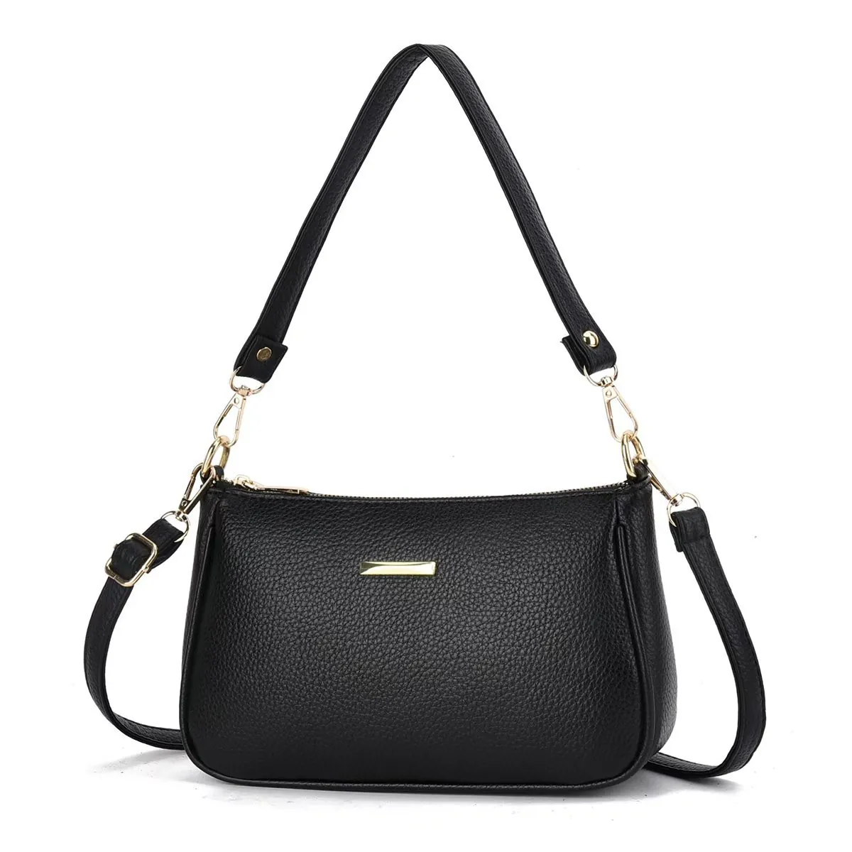 Women Shoulder Bag PU Leather Lychee Pattern Underarm Crossbody Handbag Minimalist Solid Color Fashion Versatile