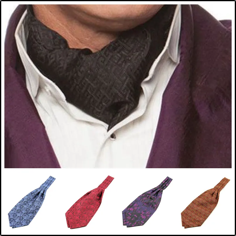 Vintage Men's Paisley Polyester Ascot Tie Jacquard Cravat For Wedding Formal Party Gentleman Fashion Neck Scarf Accessory