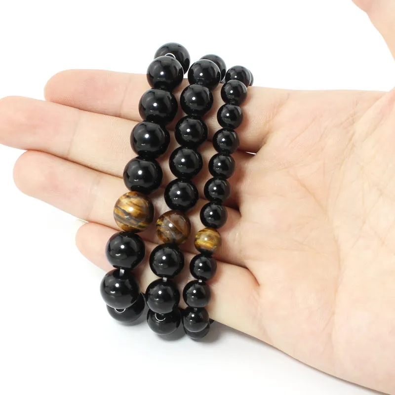 Natural Agate Tiger Eye Beaded Bracelet For Men Women Healing Energy Stretch Bracelet Polished Matte Stone Beads Yoga Jewelry