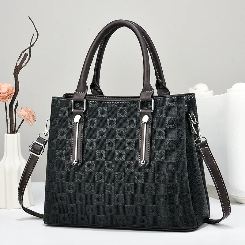 Women Handbag PU Leather Large Capacity Multi Layer Commuter Tote Bag With Crocodile Texture And Detachable Shoulder Strap