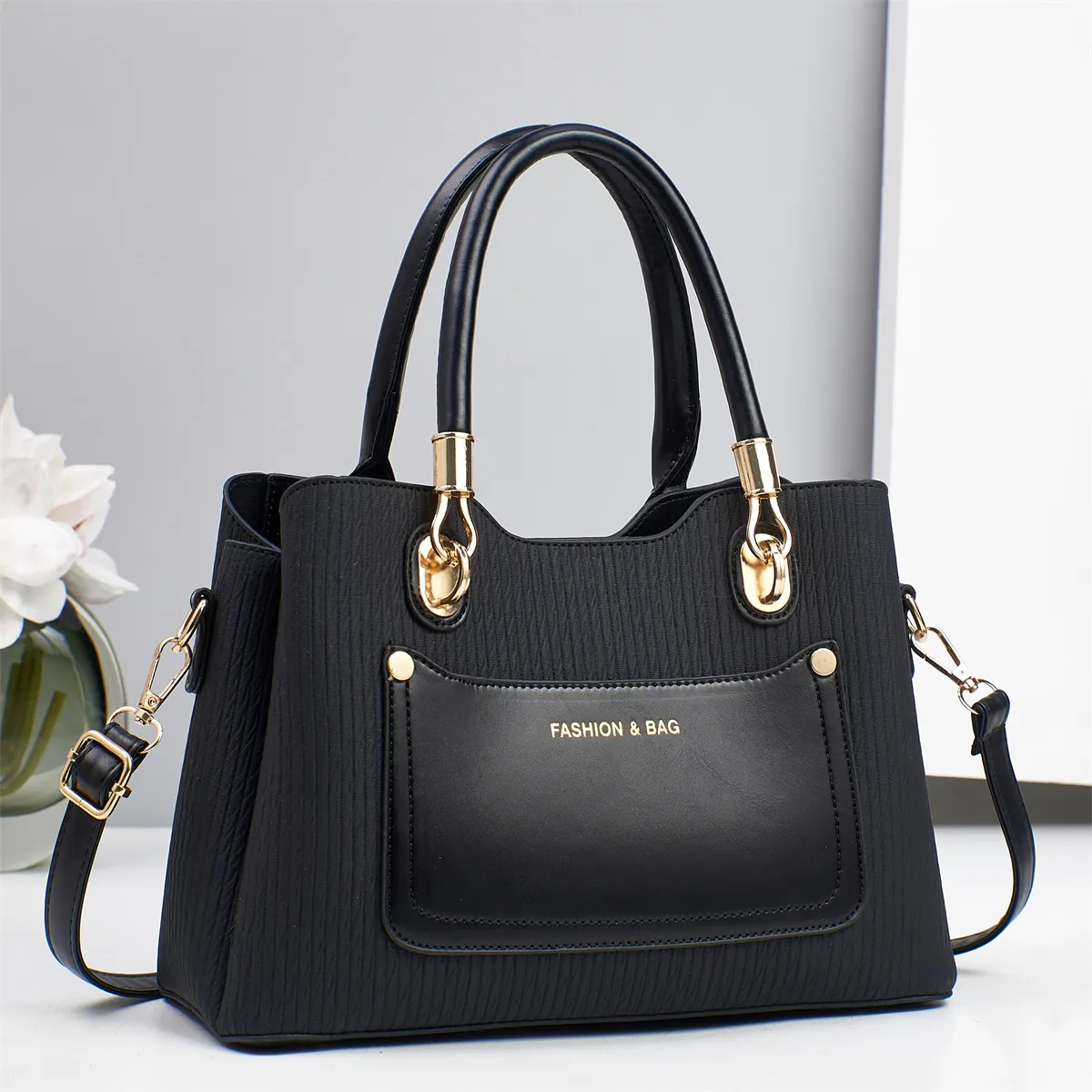 Women Pleated PU Leather Handbag Shoulder Bag With Smooth Patchwork Pocket Top Handle Crossbody Purse Chic Versatile