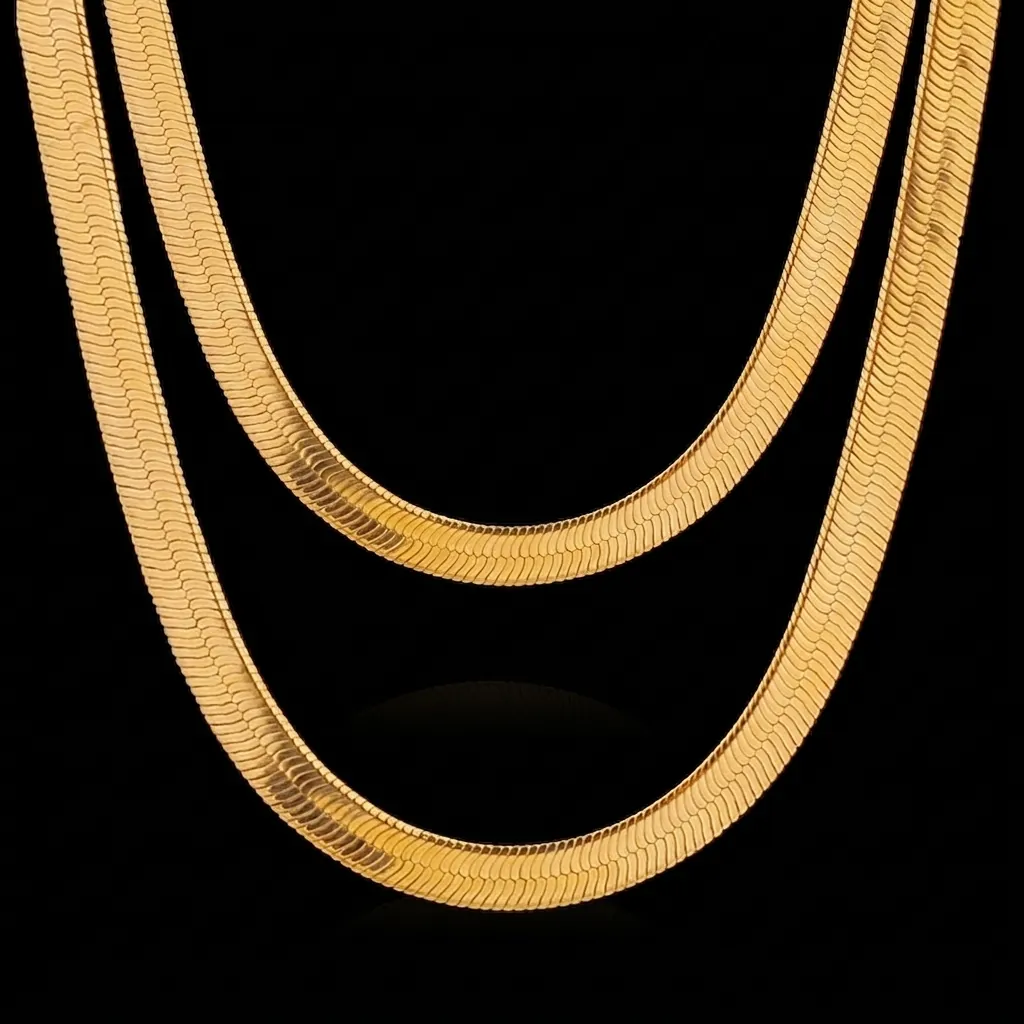 Flat Snake Chain Necklace 18K Gold Plated Copper Herringbone Blade Link Vintage Retro Jewelry For Men Women