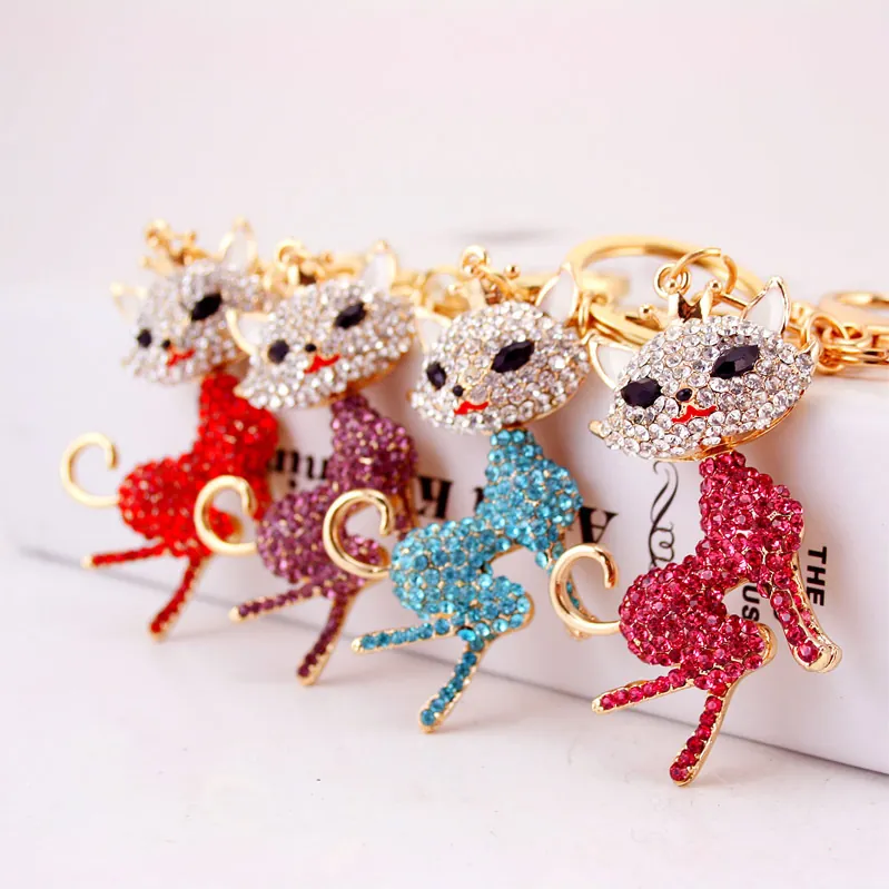 Portachiavi in Lega di Zinco a Forma di Volpe Gatto Strass Corona d'Oro Ciondolo per Borsa Animale Accessori per Donna