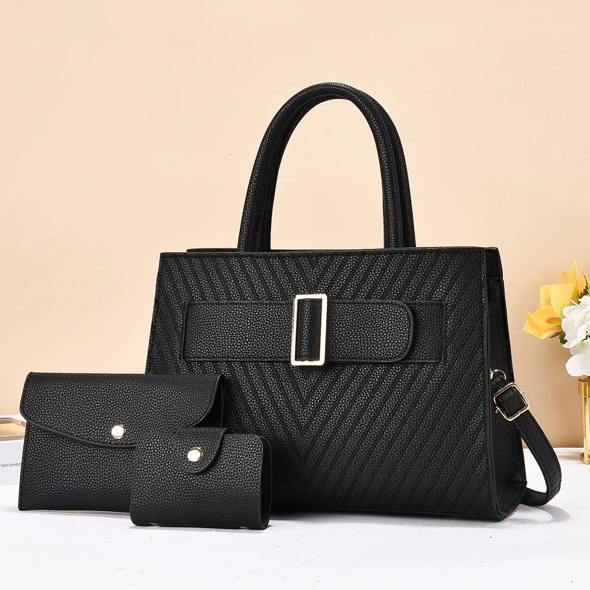 Elegante PU Leder Handtasche Beutel Und Kartenhalter Mit V-Förmigen Nähten Große Kapazität Umhängetasche Für Damen