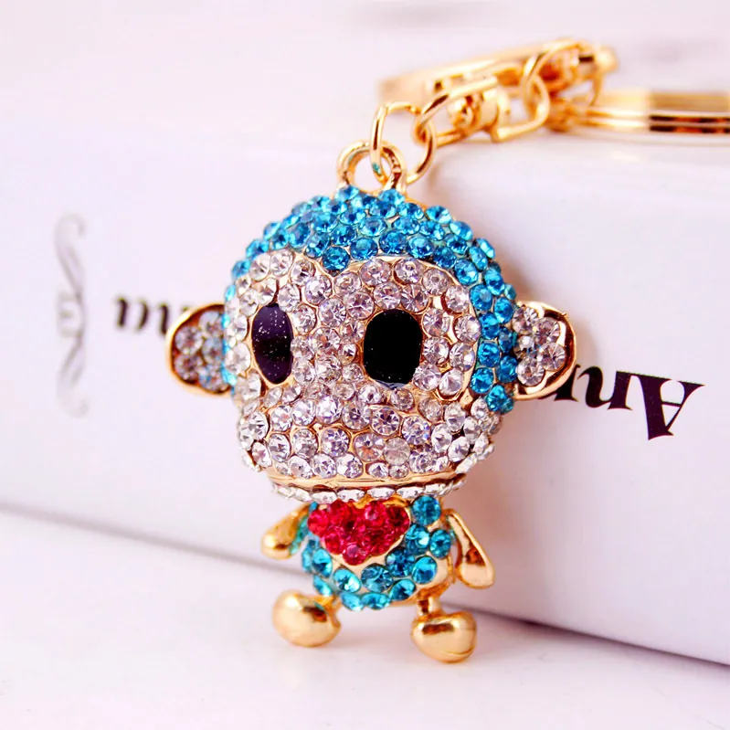 Simpatico Portachiavi a Forma di Scimmia Con Strass per Donna Ragazza Creativo Cartone Animato Animale Metallo Portachiavi Cuore Borsa