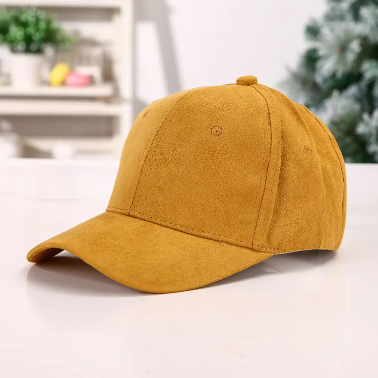 Koreanischer Stil Wildlederimitat Einfarbige Baseballkappe Für Damen Herren Gebogene Krempe Macaron Farben Verstellbarer Sonnenhut