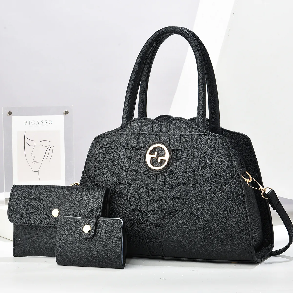 Sac À Main Patchwork Élégant Pour Femmes Cuir PU Crocodile Texture Litchi Sac À Bandoulière Pochette Enveloppe Portefeuille Porte-Cartes Style Polyvalent