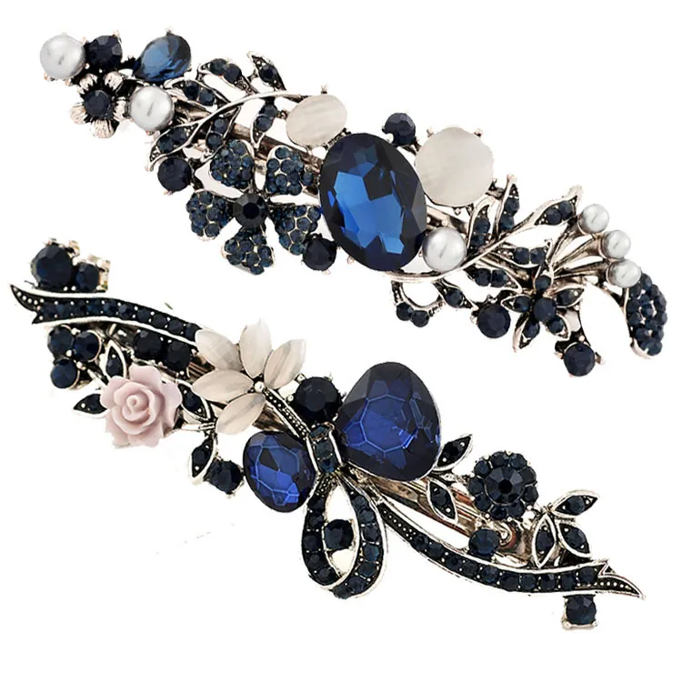 Vintage Hair Clips Alloy Rhinestone Cat Eye Stone Flower Peacock Butterfly Spring Barrettes Women Retro Palace Style