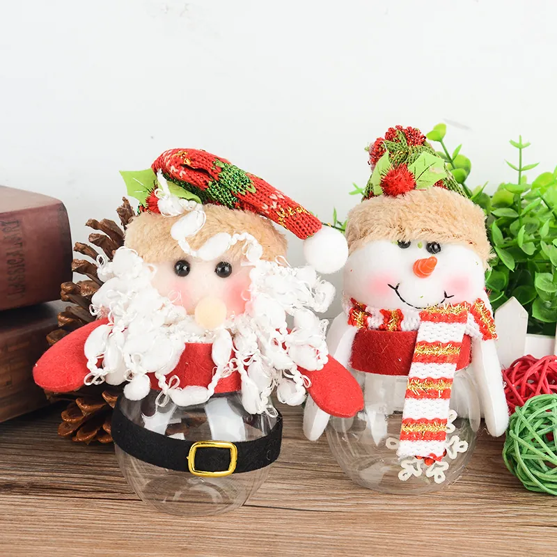 Noël Père Noël Bonhomme de Neige Pot à Bonbons en Plastique Transparent Peluche Poupée Décoration de Vacances Boîte Cadeau Ornement