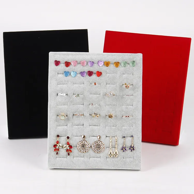 Velvet Linen Ring Earring Display Stand Rack Multi Slot L-Shaped Jewelry Organizer For Shop Retail And Home Storage