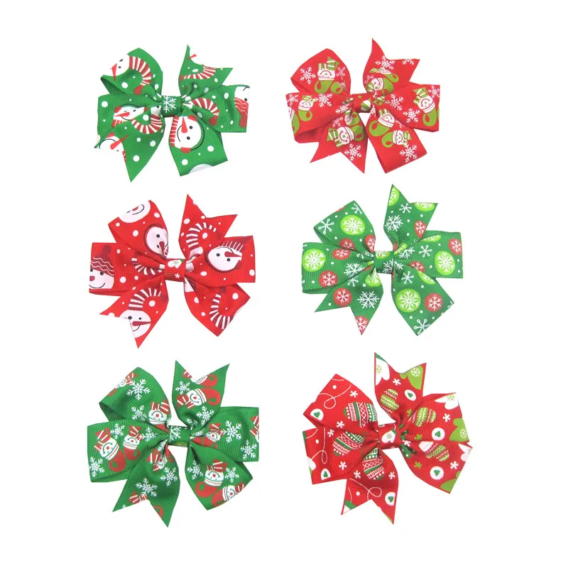 Christmas Hair Bow Clips Grosgrain Ribbon Swallowtail Snowman Snowflake Hairpins For Baby Girls Kids Accessories