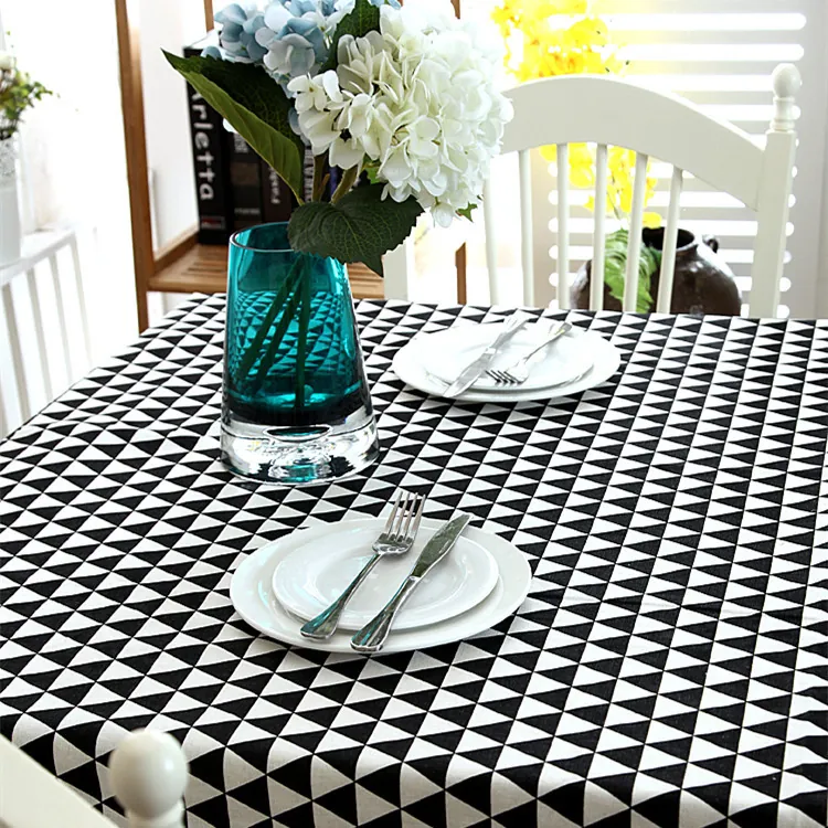 Geometric Triangle Tablecloth Polyester Cotton Linen Texture Lace Trim Dustproof Table Cover For Kitchen Dining Christmas