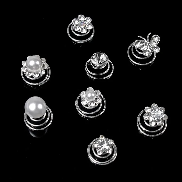 Rhinestone Faux Artificial Pearl Flower Butterfly Spiral Hair Pins Bridal Hair Twist Screws Alloy Jewelry For Wedding Hair Styling