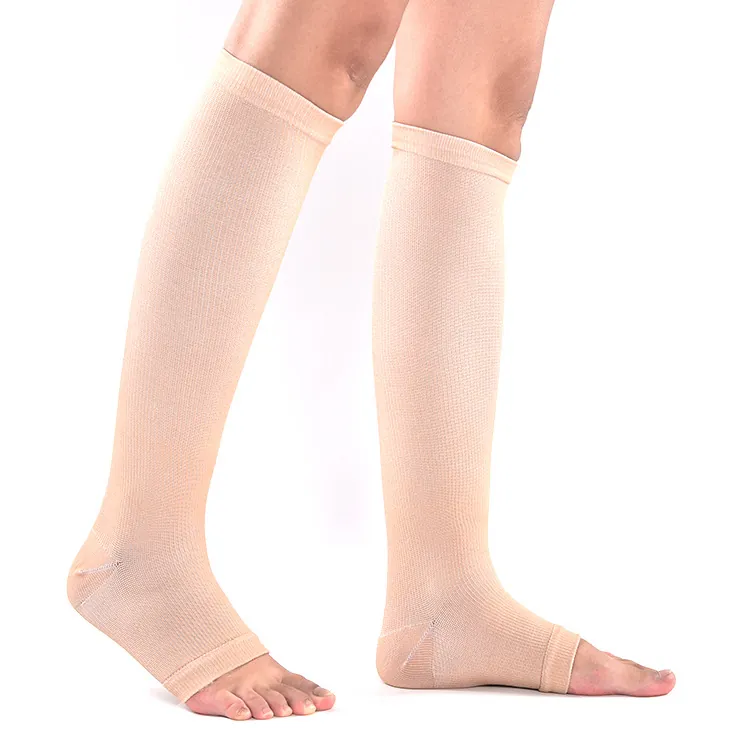 Men's Sports Compression Socks Open Toe Breathable Nylon Mid Calf Over Knee Solid Color Elastic Pressure Outdoor Socks