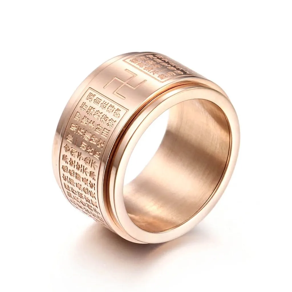 Stainless Steel Spinner Ring Buddhist Heart Sutra Rotatable Double Layer Meditation Anxiety Relief Band Jewelry