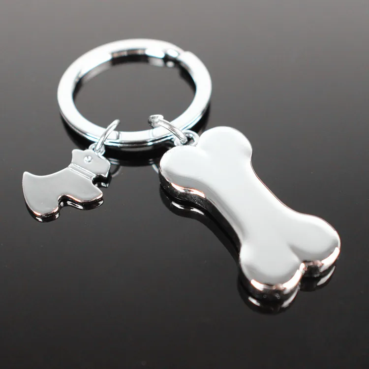 Zinc Alloy Dog Bone And Puppy Silhouette Keychain Silver Metal Animal Shape Key Ring For Bag Decoration Gifts