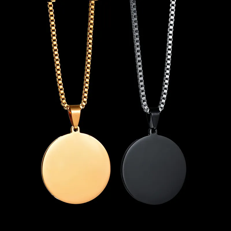 Round Pendant Necklace Stainless Steel Mirror Polished Blank Geometric Circle High Shine Jewelry For Men Women Minimalist