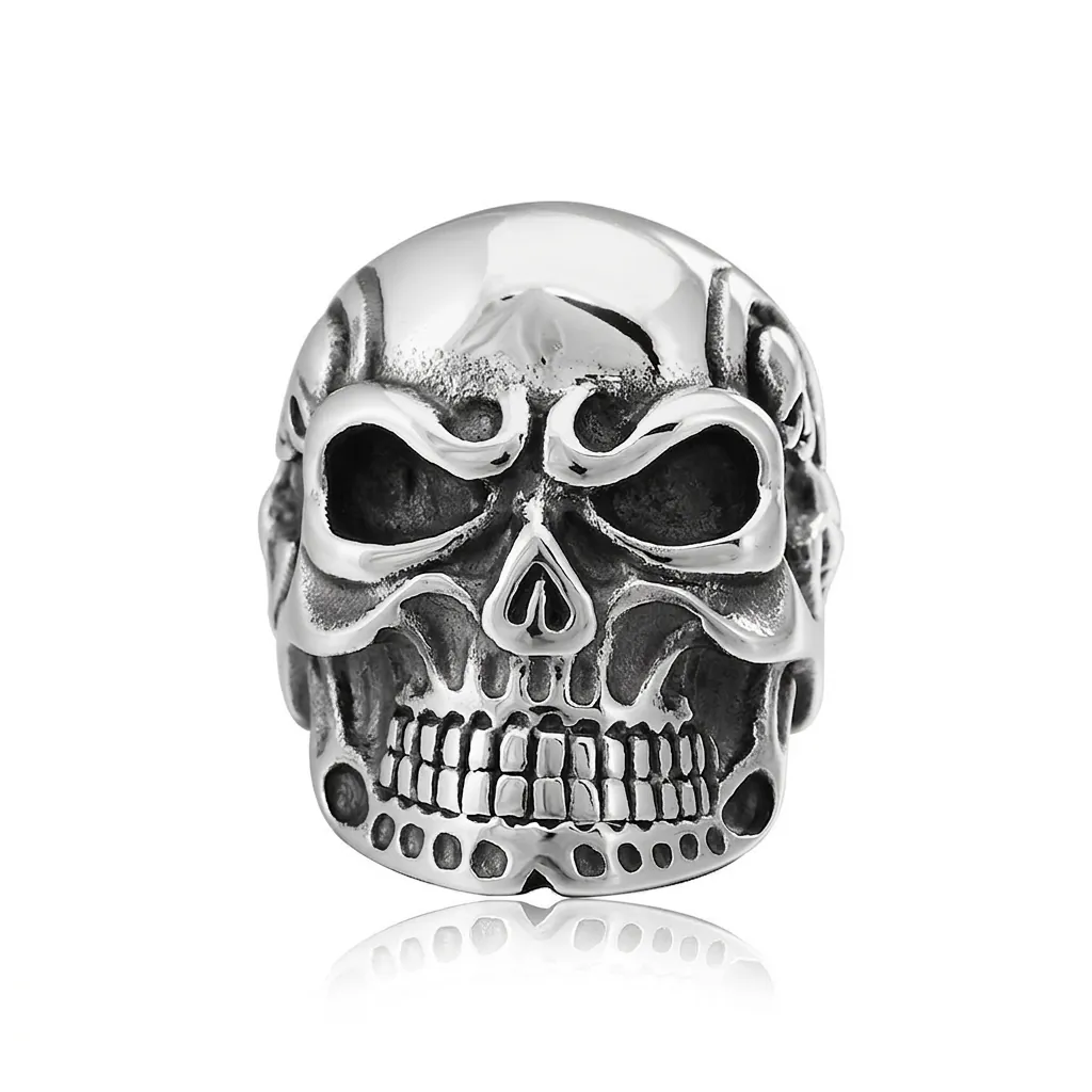 Anello Teschio Vintage Da Uomo Gioielli Biker Rock Punk Gotico In Acciaio Inossidabile Intaglio Testa Di Fantasma Stile Heavy Metal