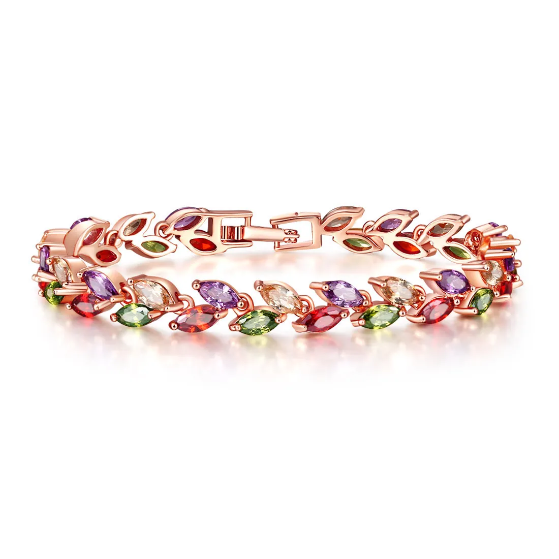 Colorful Marquise Zircon Leaf Bracelet Brass Base Elegant Fashion Jewelry Hand Chain For Women