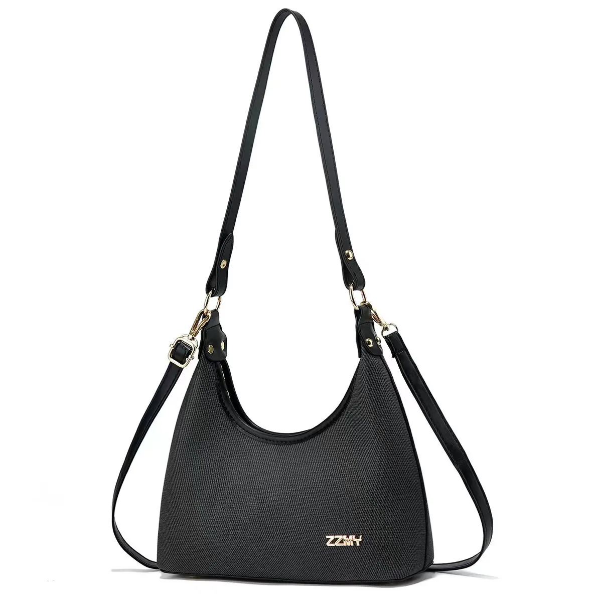 Women Casual Crescent Hobo Bag Textured Fabric PU Splicing Shoulder Handbag Crossbody Bag With Adjustable Strap