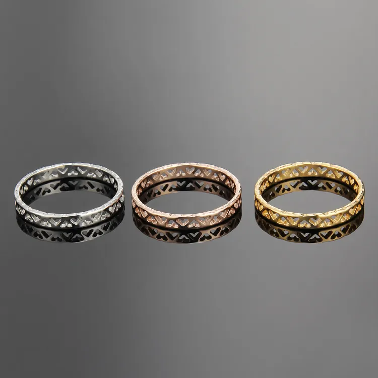 Hollow Heart Ring Stainless Steel Jewelry Simple Elegant Romantic For Women Girl Polished Finish Gift Jewelry