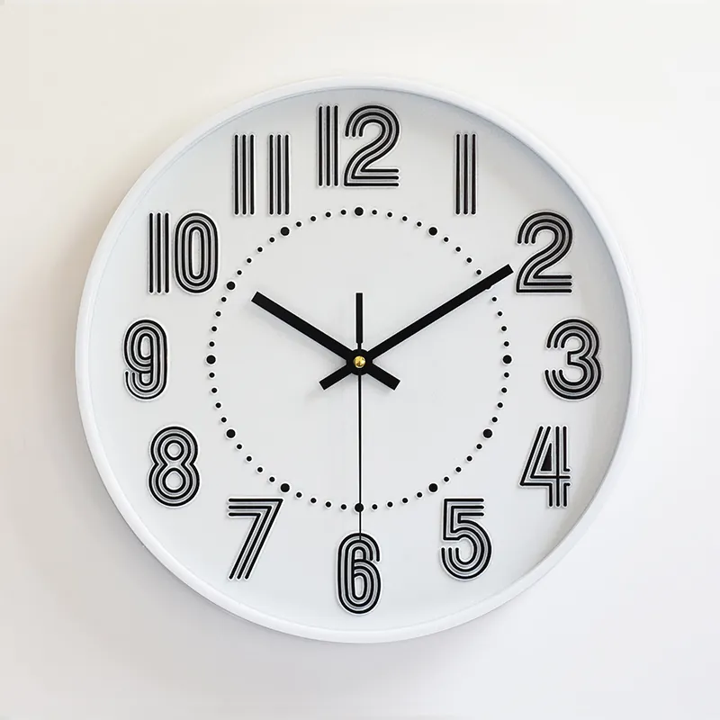 Modern Minimalist Wall Clock Silent Quartz Plastic Round Decorative 3D Stereo Numbers For Home Office Living Room