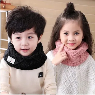 Kids Winter Knitted Scarf Warm Thick Neck Warmer Boys Girls Mustache Patch Crochet Collar Solid Color Autumn Accessories