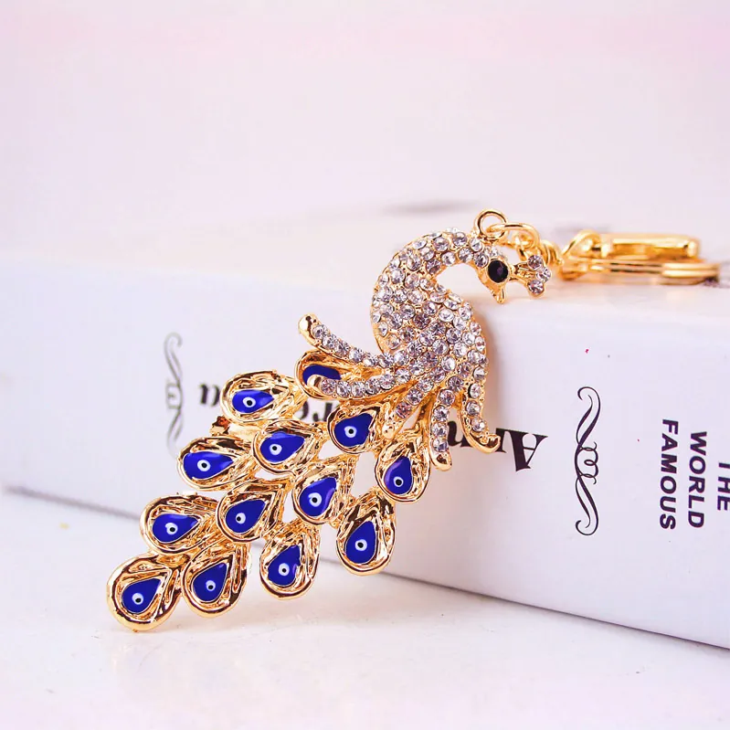 Pfau Böser Blick Schlüsselanhänger Strass Zinklegierung Gold Taschenanhänger Schutz Geschenk Für Damen