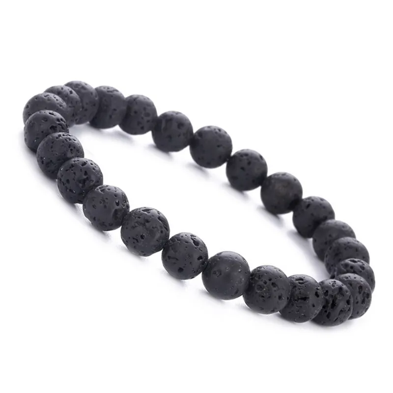 Natural Lava Stone Beaded Bracelet Volcanic Rock Elastic Retro Healing Jewelry For Men Women
