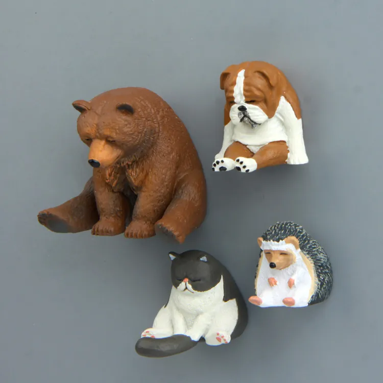 Cute Sleepy Sitting Animal Fridge Magnets Resin Zoo Figurines Home Kitchen Decor Novelty Accessory