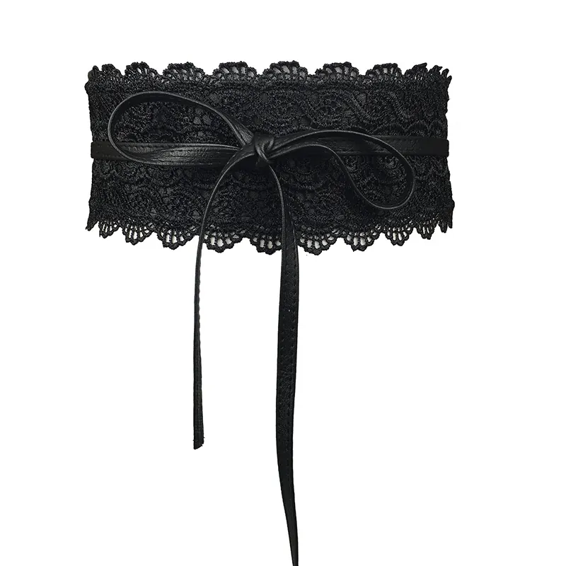 Damen Breiter Spitzenkorsettgürtel PU Leder Bindebogen Hohe Taille Vintage Dekorativer Taillengürtel Für Kleider