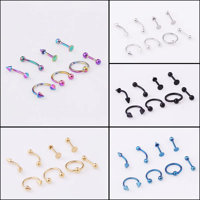 Stainless Steel Body Piercing Jewelry Mixed Nose Lip Eyebrow Ear Rings Barbells Unisex Simple Style