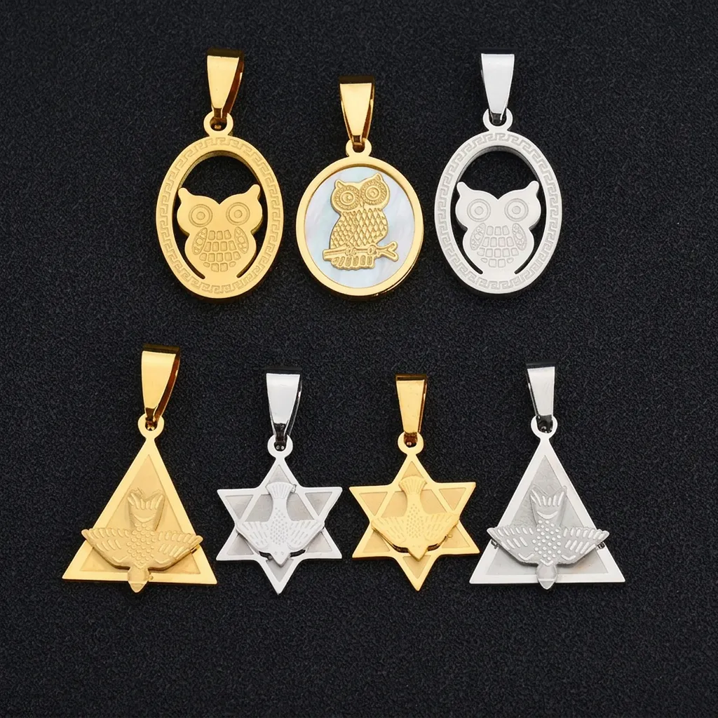 Stainless Steel Owl And Eagle Pendant Necklace With Shell Peace Dove Hexagram Charm Retro Jewelry For Women Temperament