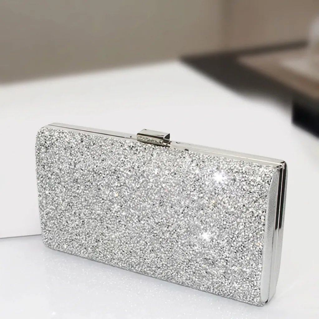 Rhinestone Evening Clutch Bag For Women Sequin Glitter Party Wedding Purse With Metal Chain Strap Hard Shell Crossbody